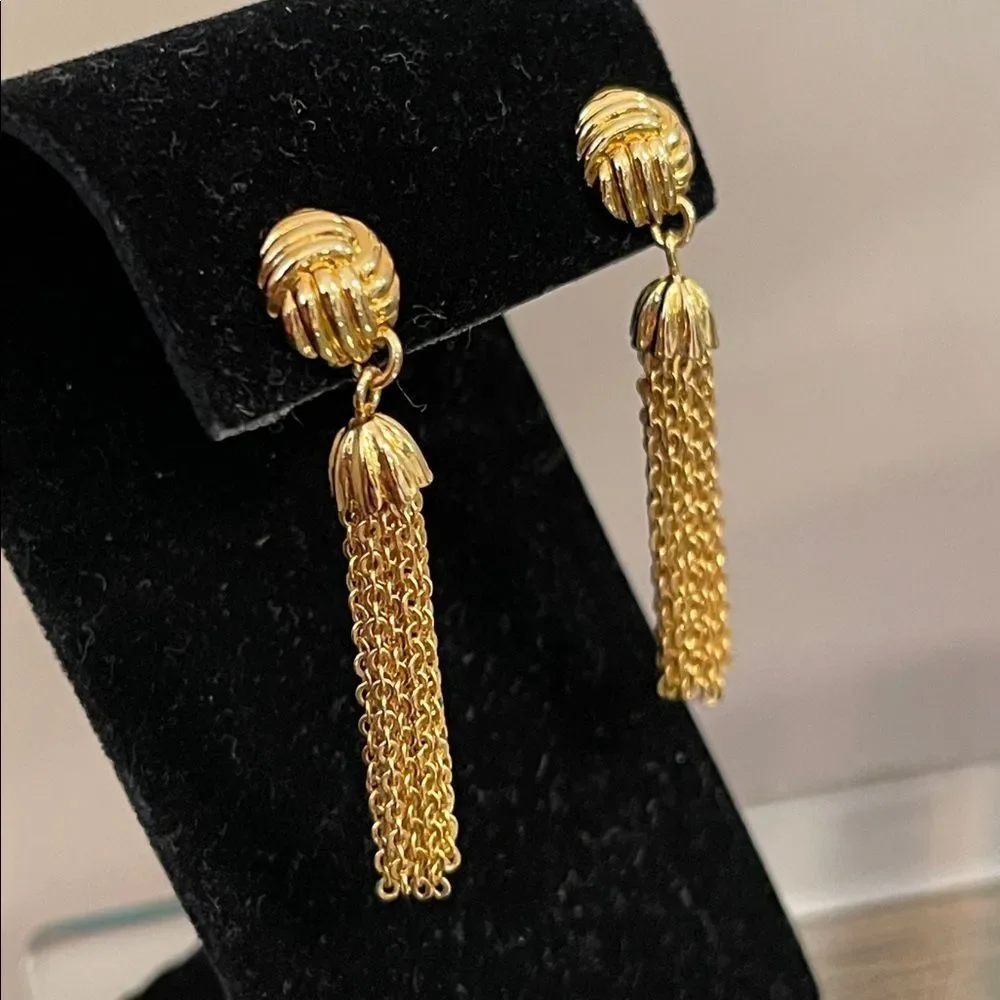 Vintage Gold-tone Tassel Earrings - Chain Tassel Earrings